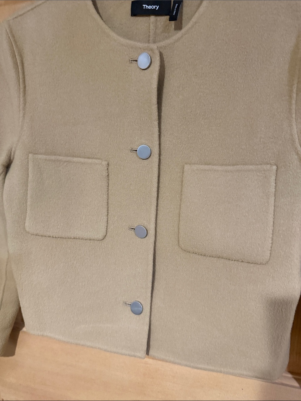 Theory Cropped Camel Wool-Blend Boxy Jacket, size xs/small - Picture 3 of 4